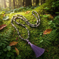 Labradorite and grey agate 108-bead knotted mala necklace
