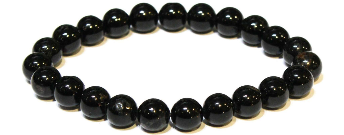 Black tourmaline round bead stretch bracelet, view 3