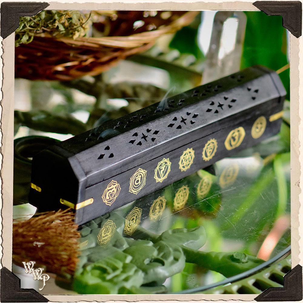 Chakra symbols wooden incense box