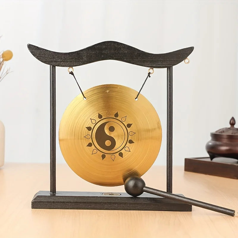 Bronze Tabletop Meditation Gong with Wooden Frame