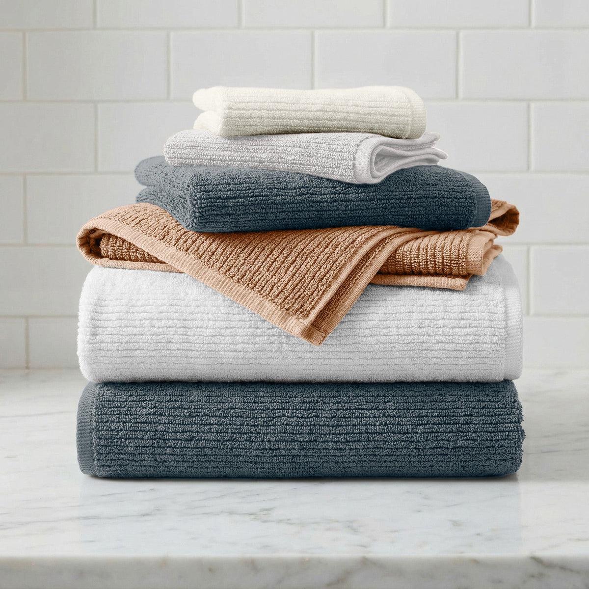 Great Bay Home Ribbed Turkish Cotton Bath Towel Set, 6 Pieces