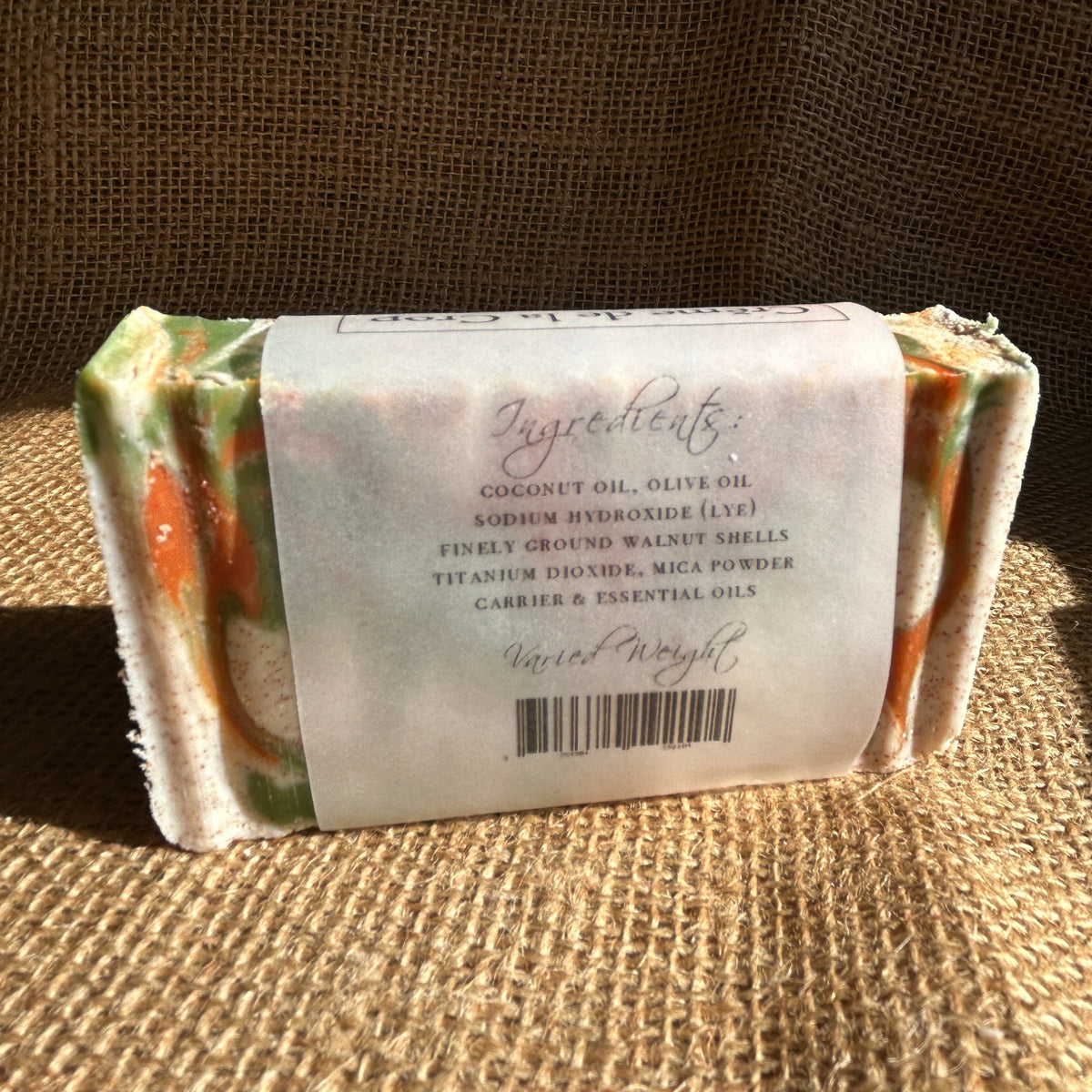 Patchouli Grove soap bar, back label