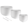 Pure Harmony set of 3 white-frosted 432 Hz crystal singing bowls, 8, 10 and 12 inch