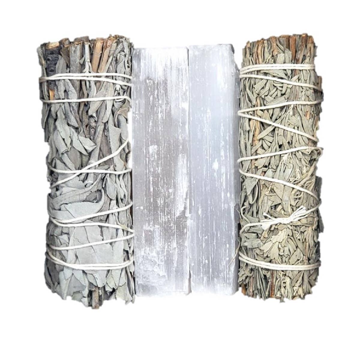 Cleansing kit with white sage, blue sage and selenite