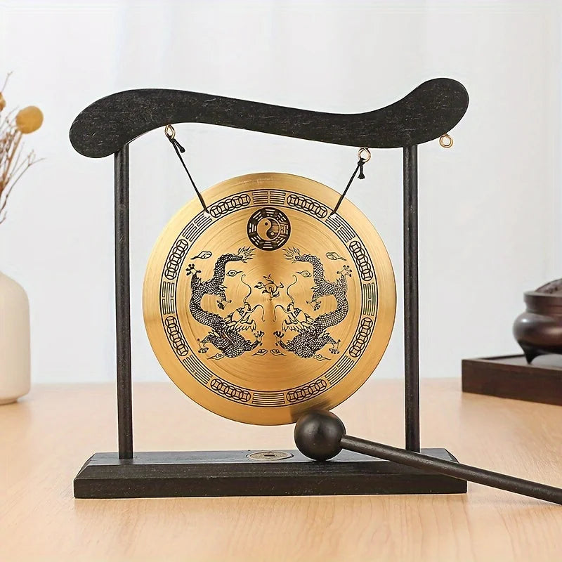 Bronze Tabletop Meditation Gong with Wooden Frame