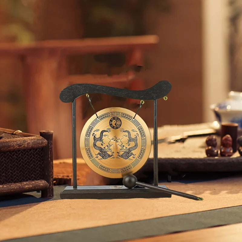 Bronze Tabletop Meditation Gong with Wooden Frame