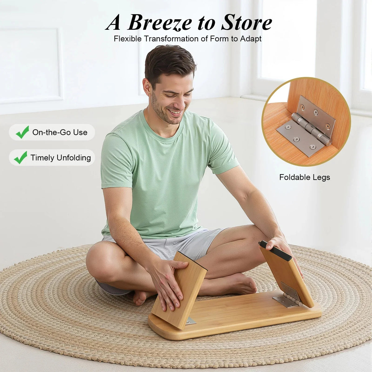 Foldable Bamboo Meditation Kneeling Bench
