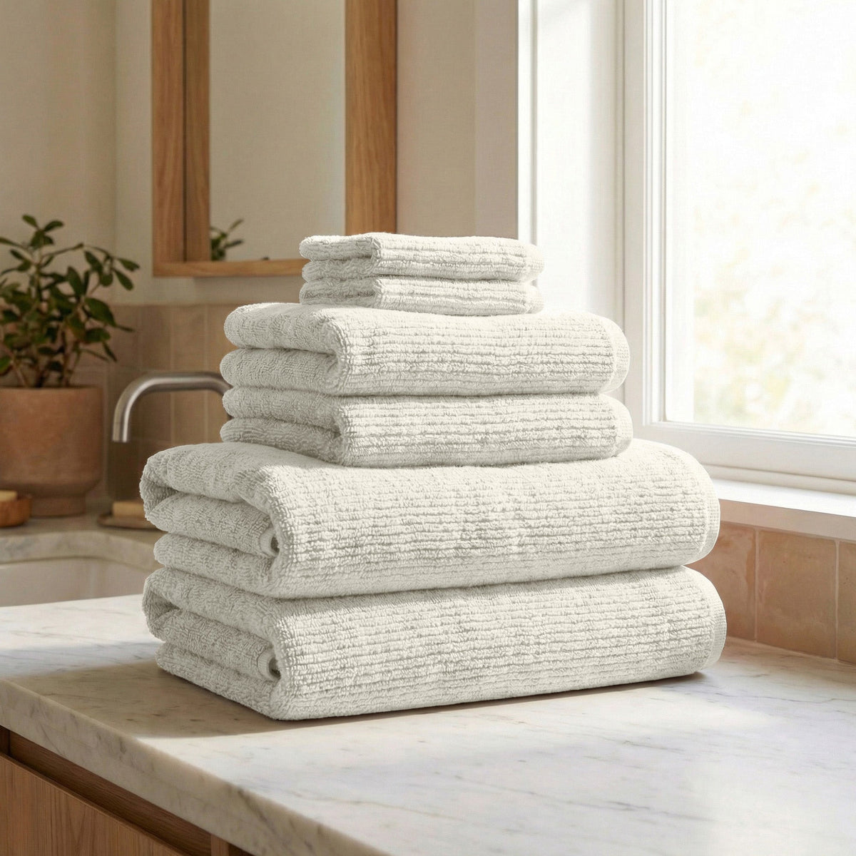 Great Bay Home Ribbed Turkish Cotton Bath Towel Set, 6 Pieces