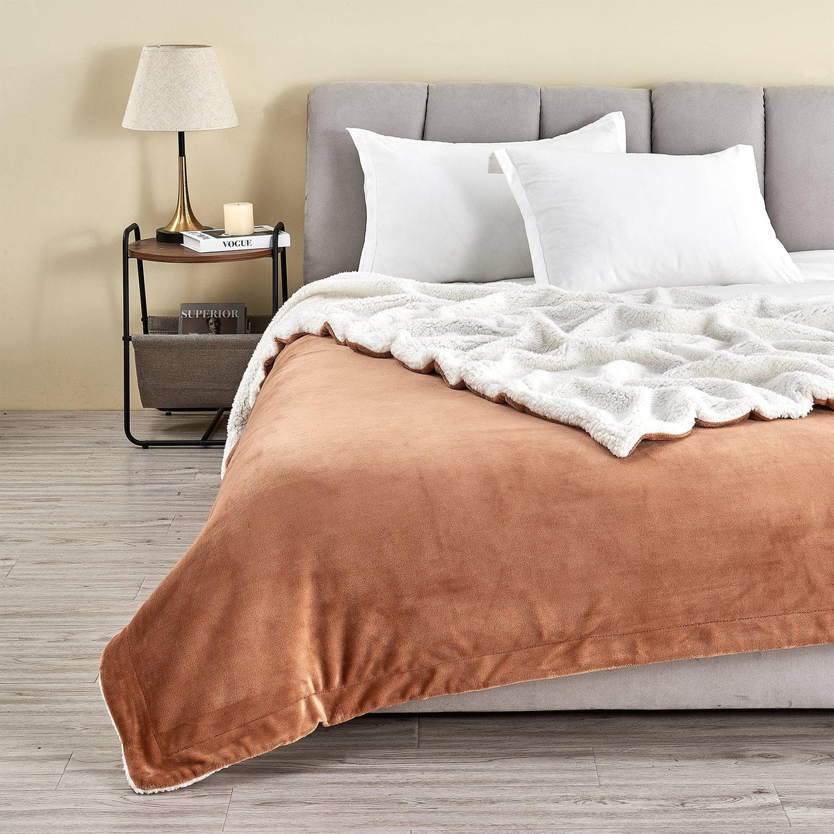 Great Bay Home Velvet Plush Sherpa Blanket, Kinsley Collection