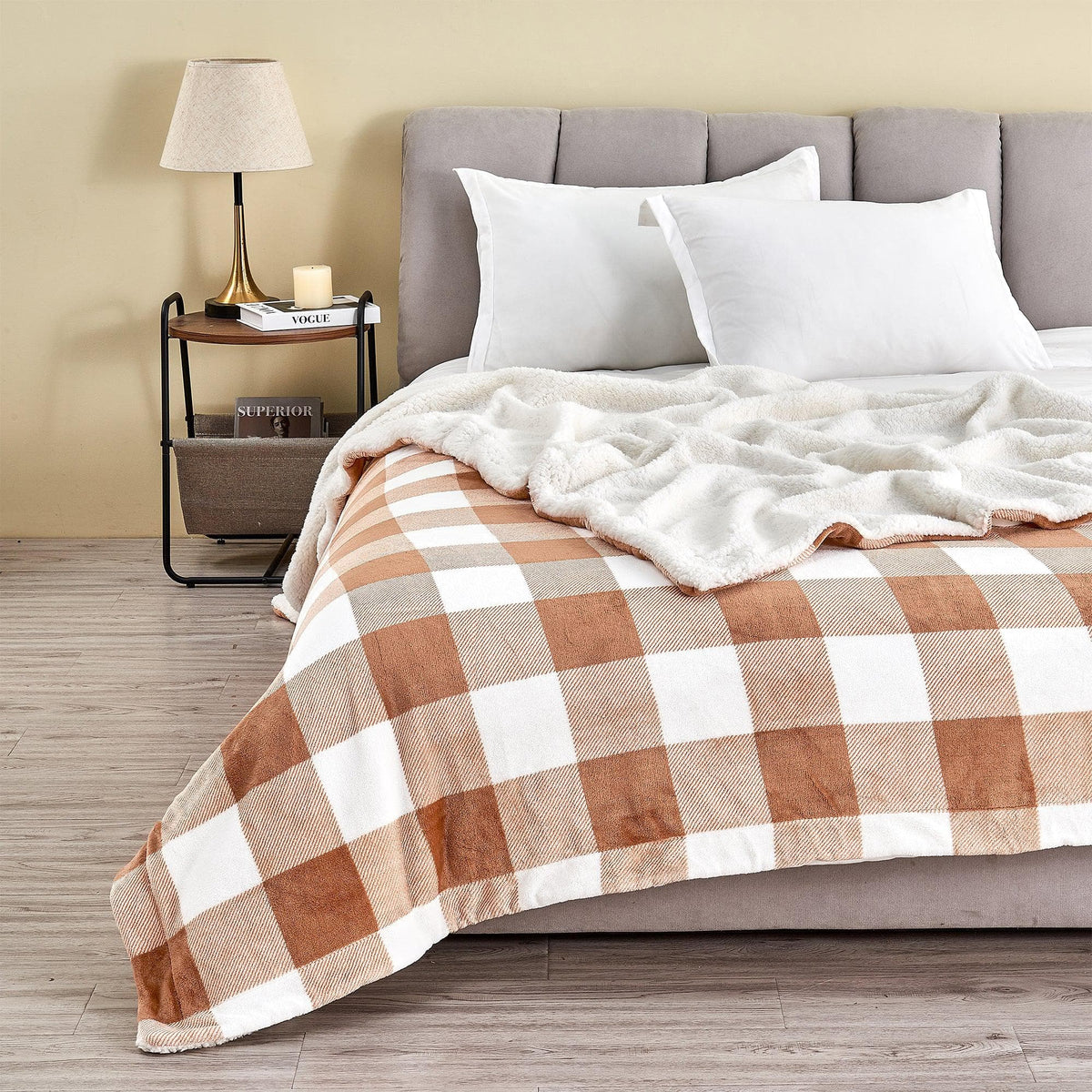 Great Bay Home Velvet Plush Sherpa Blanket, Kinsley Collection