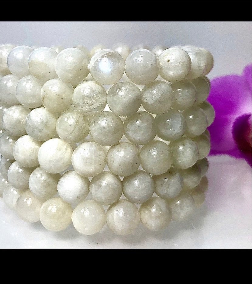8mm natural moonstone bead stretch bracelet, view 2