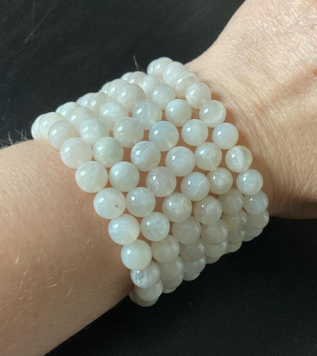 8mm natural moonstone bead stretch bracelet, view 3