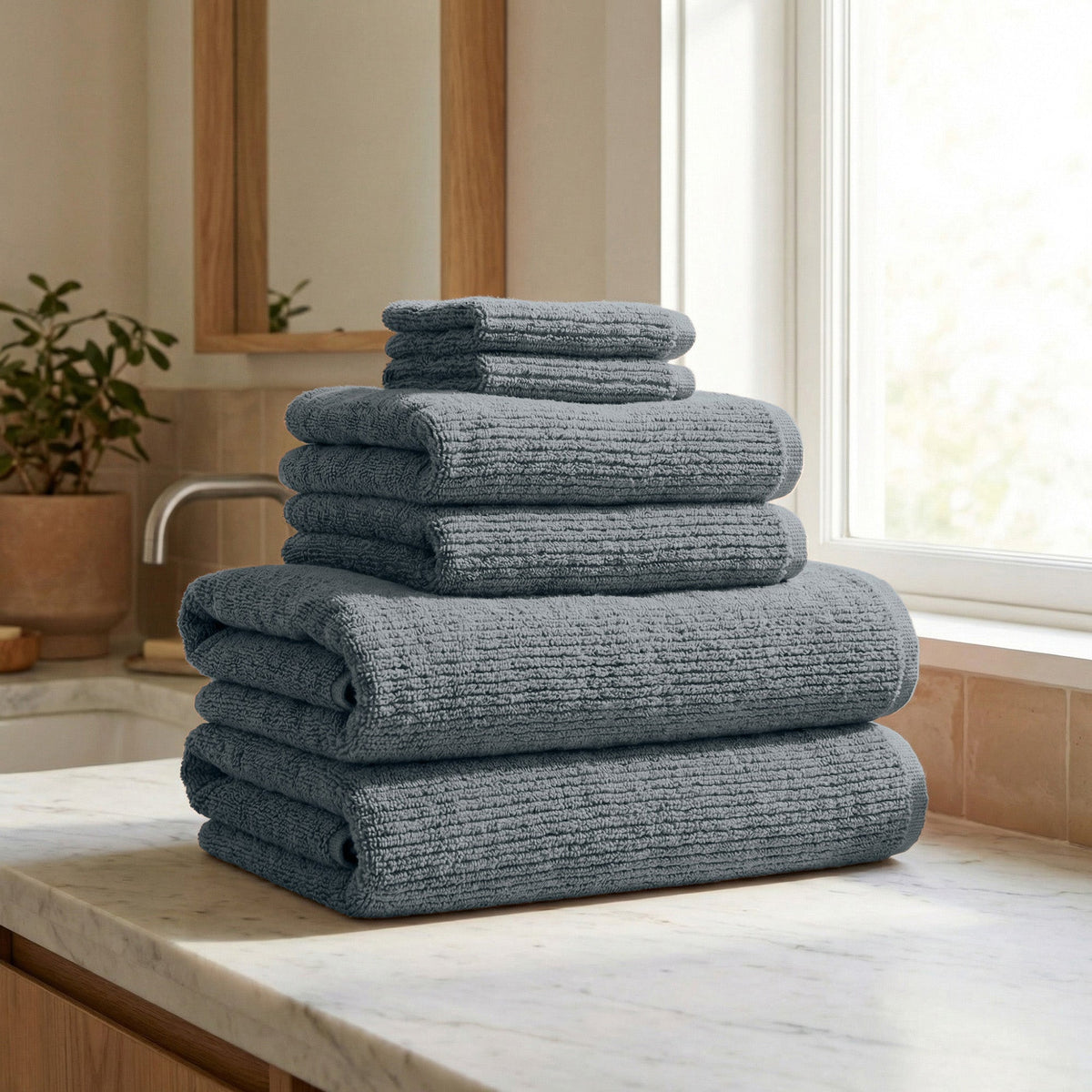 Great Bay Home Ribbed Turkish Cotton Bath Towel Set, 6 Pieces