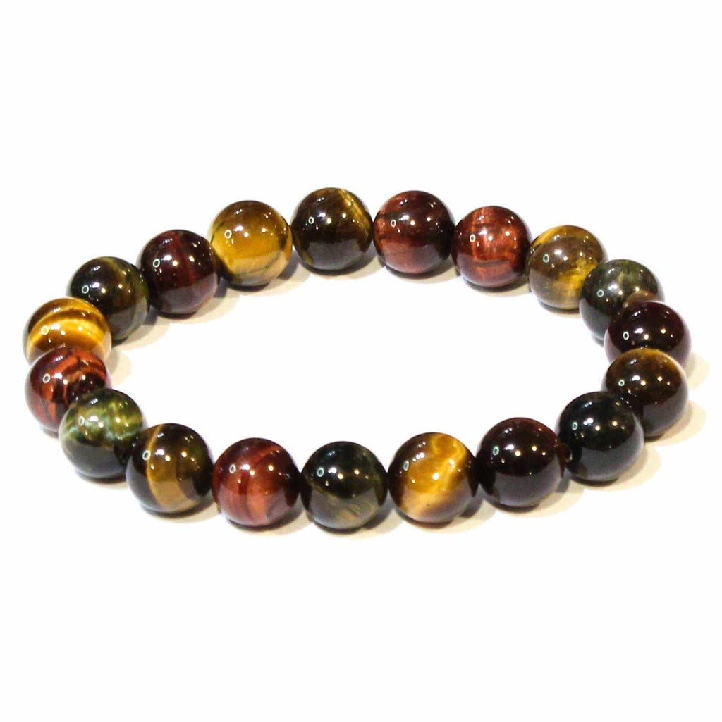 Gold, red and blue tiger eye bead bracelet, view 4