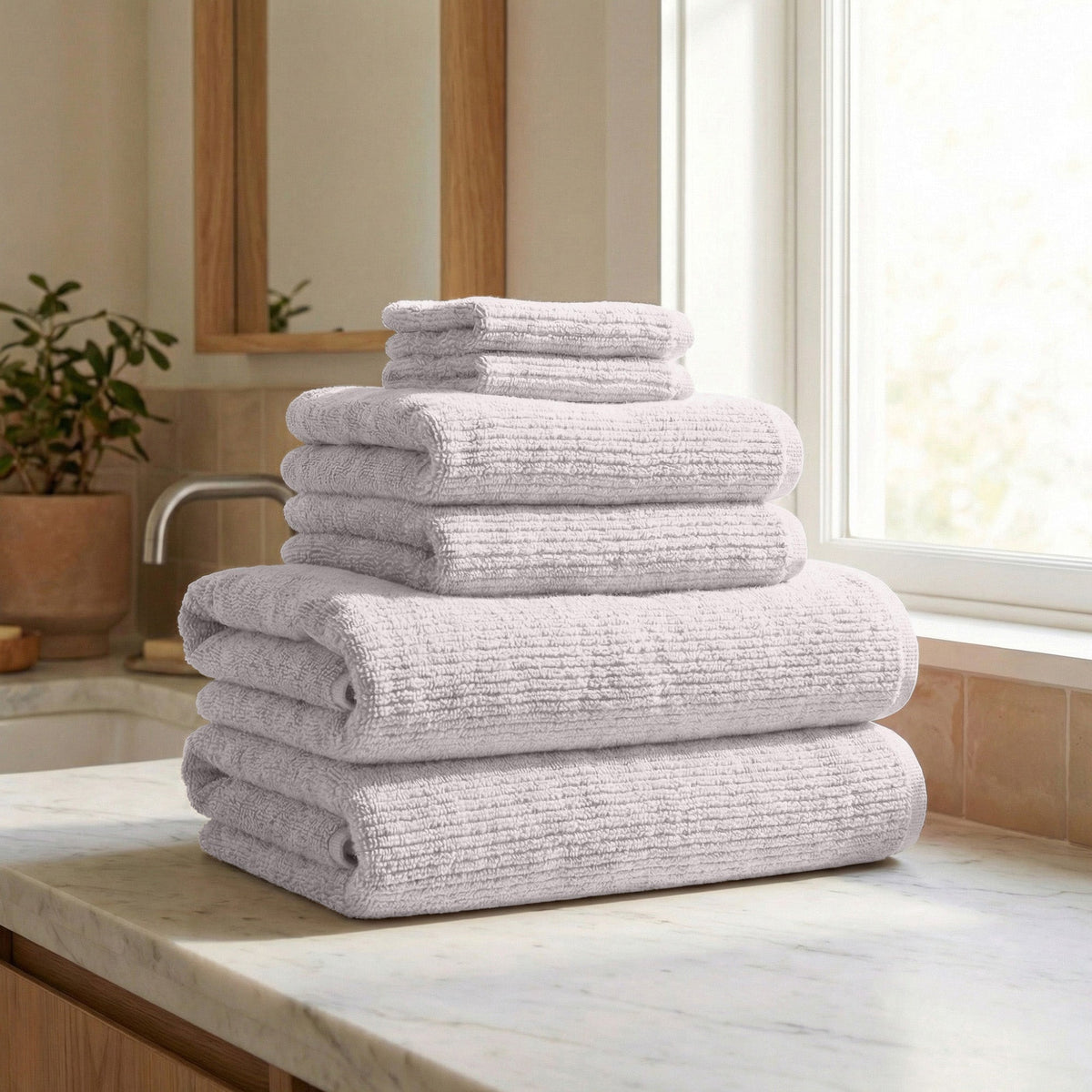 Great Bay Home Ribbed Turkish Cotton Bath Towel Set, 6 Pieces