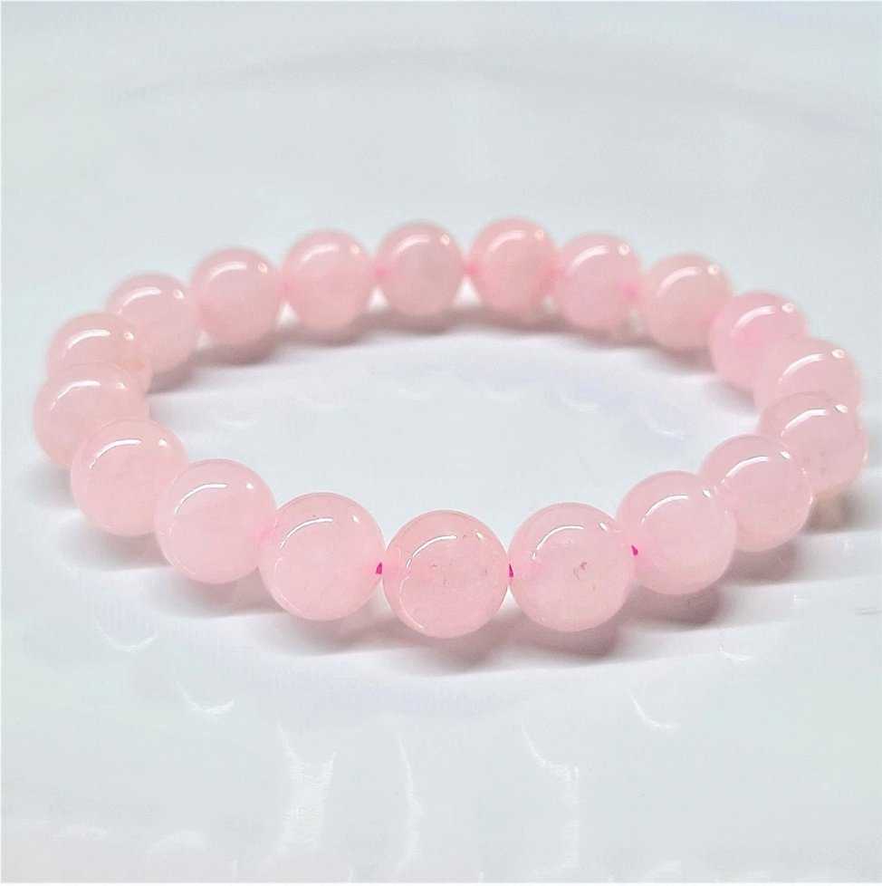Rose quartz round bead stretch bracelet, view 2