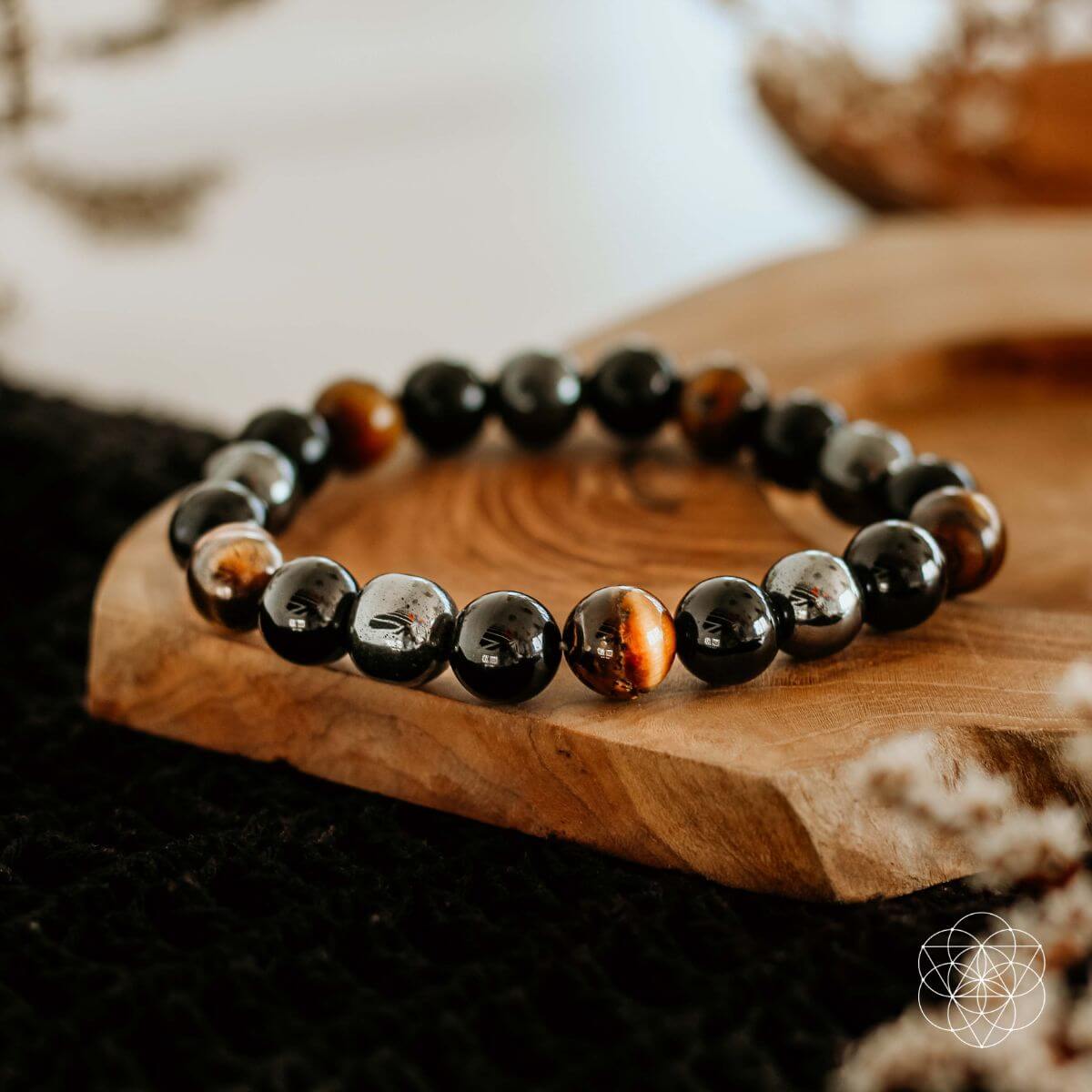 Three gemstone bracelets: protection, orca agate and quadruple protection, view 2