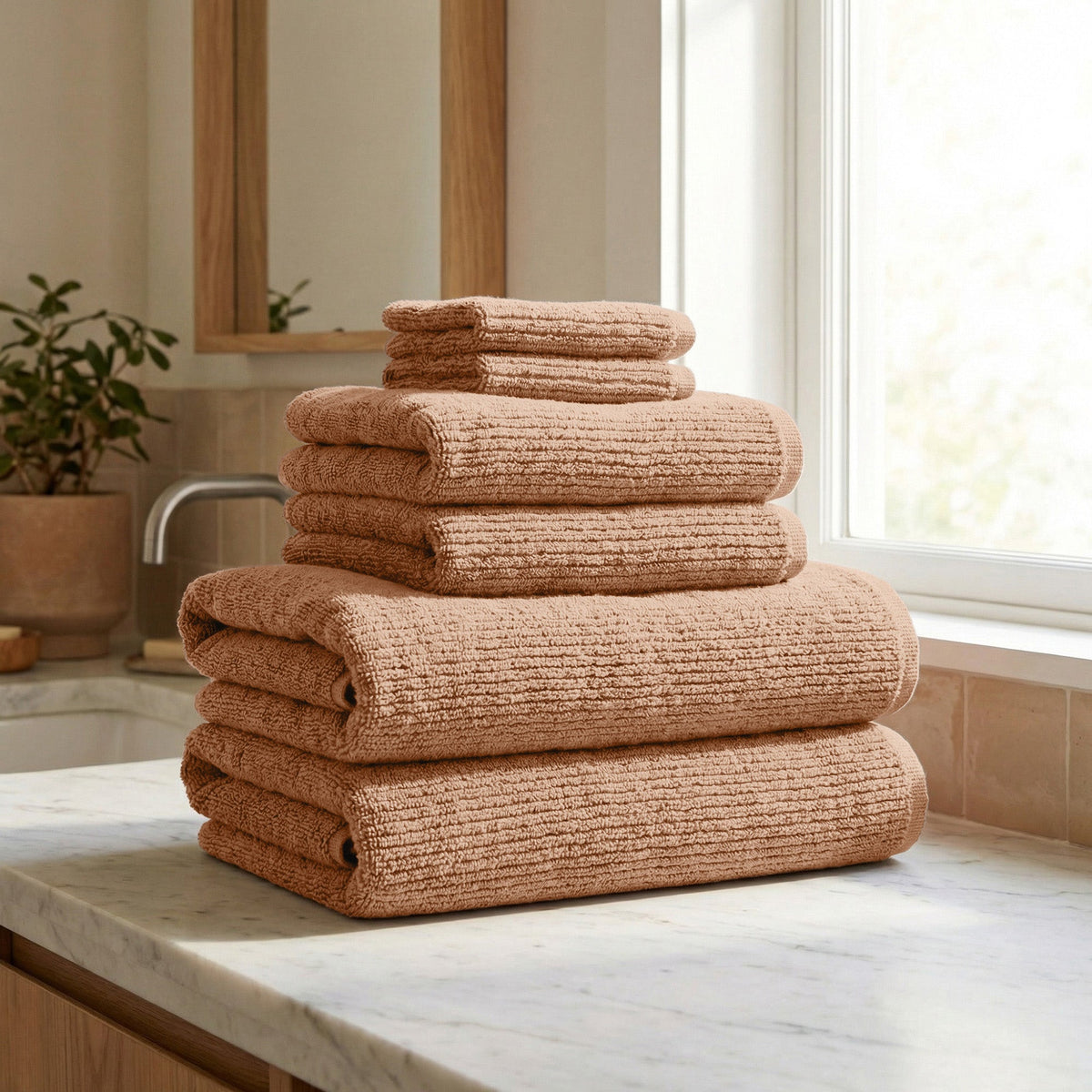 Great Bay Home Ribbed Turkish Cotton Bath Towel Set, 6 Pieces