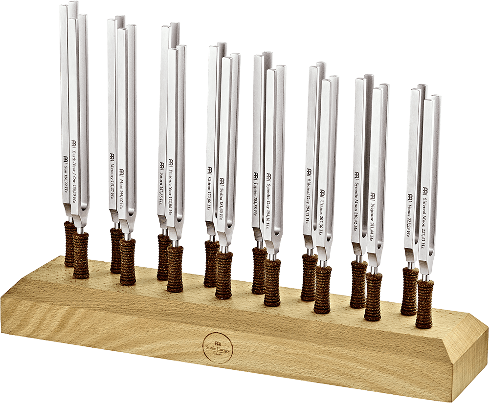 16 planetary tuning fork set with wooden holder, unweighted