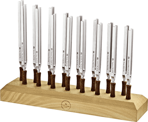 16 planetary tuning fork set with wooden holder, unweighted