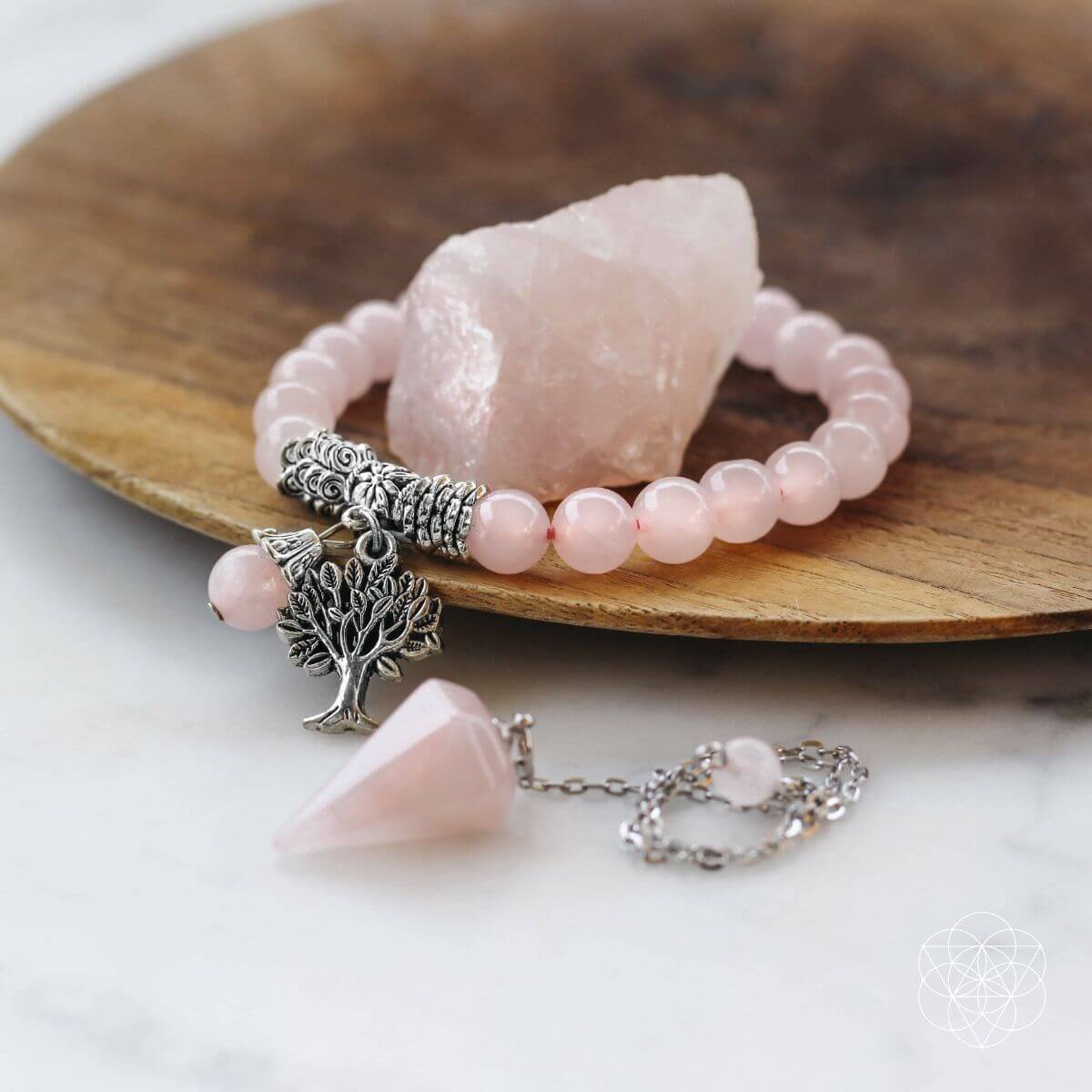 Rose Quartz Crystal Set – Stone, Bracelet & Pendulum