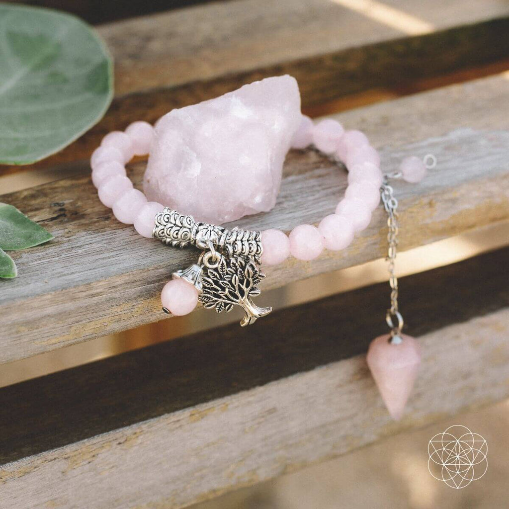 Rose Quartz Crystal Set – Stone, Bracelet & Pendulum