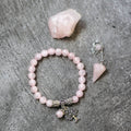 Rose quartz crystal set with stone, bracelet and pendulum