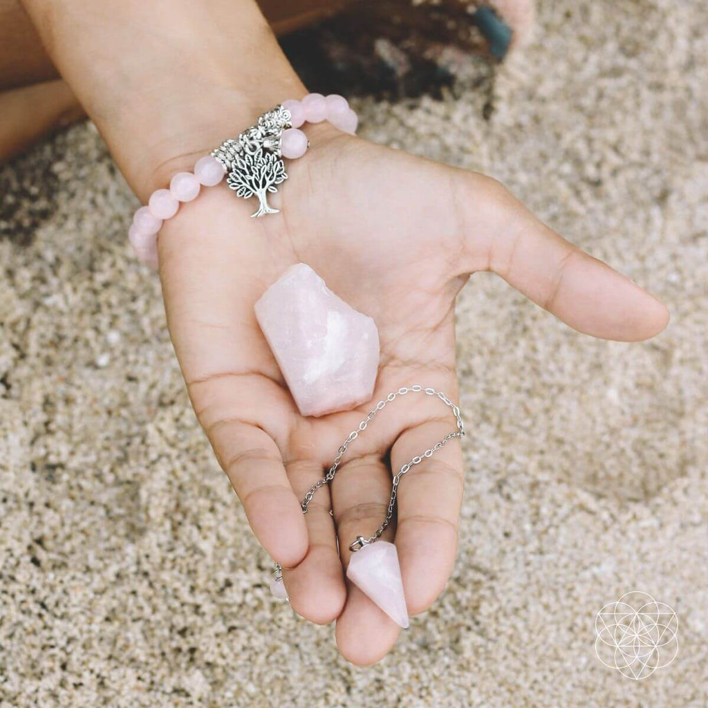 Rose Quartz Crystal Set – Stone, Bracelet & Pendulum