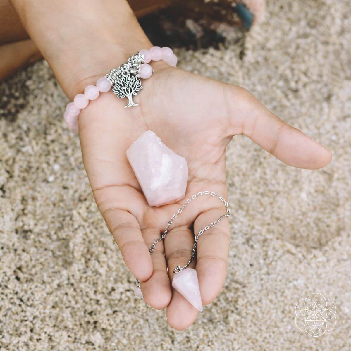Rose Quartz Crystal Set – Stone, Bracelet & Pendulum