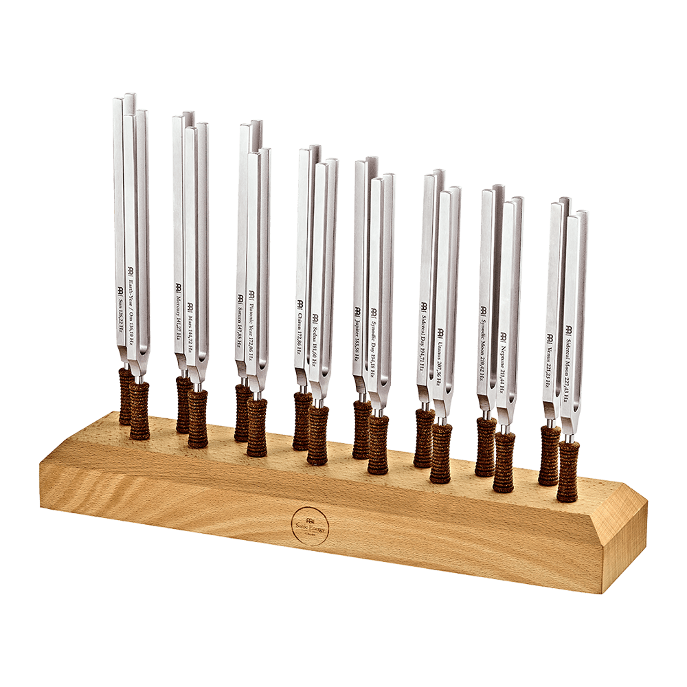 16 planetary tuning fork set with wooden holder, weighted