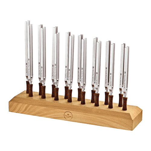 16 planetary tuning fork set with wooden holder, weighted