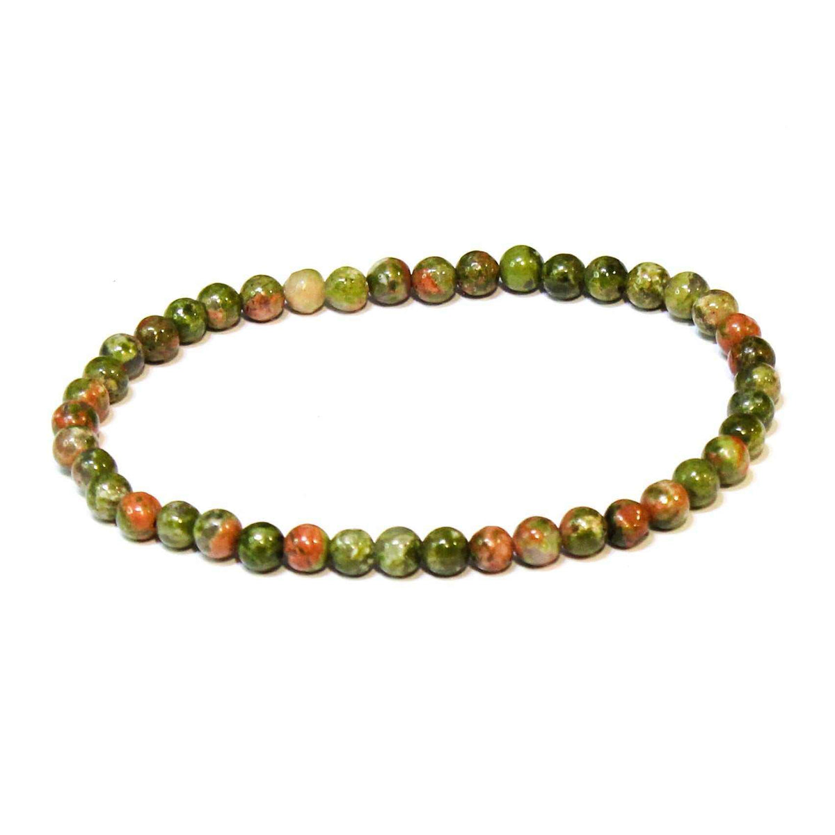 Green and pink unakite round bead bracelet, view 4