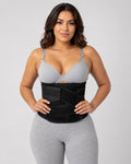 Black dual-layer post-op abdominal wrap with two adjustable outer compression straps