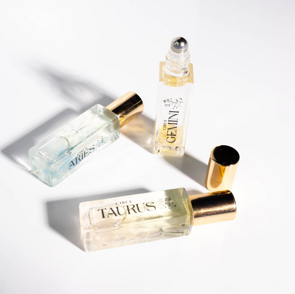 Zodiac gemstone-infused roll-on perfume oil bottles, view 2