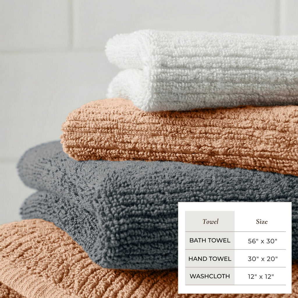 Great Bay Home Ribbed Turkish Cotton Bath Towel Set, 6 Pieces