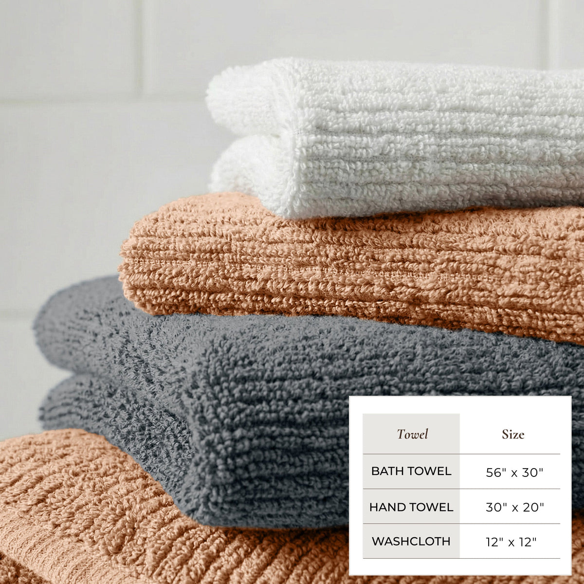 Great Bay Home Ribbed Turkish Cotton Bath Towel Set, 6 Pieces